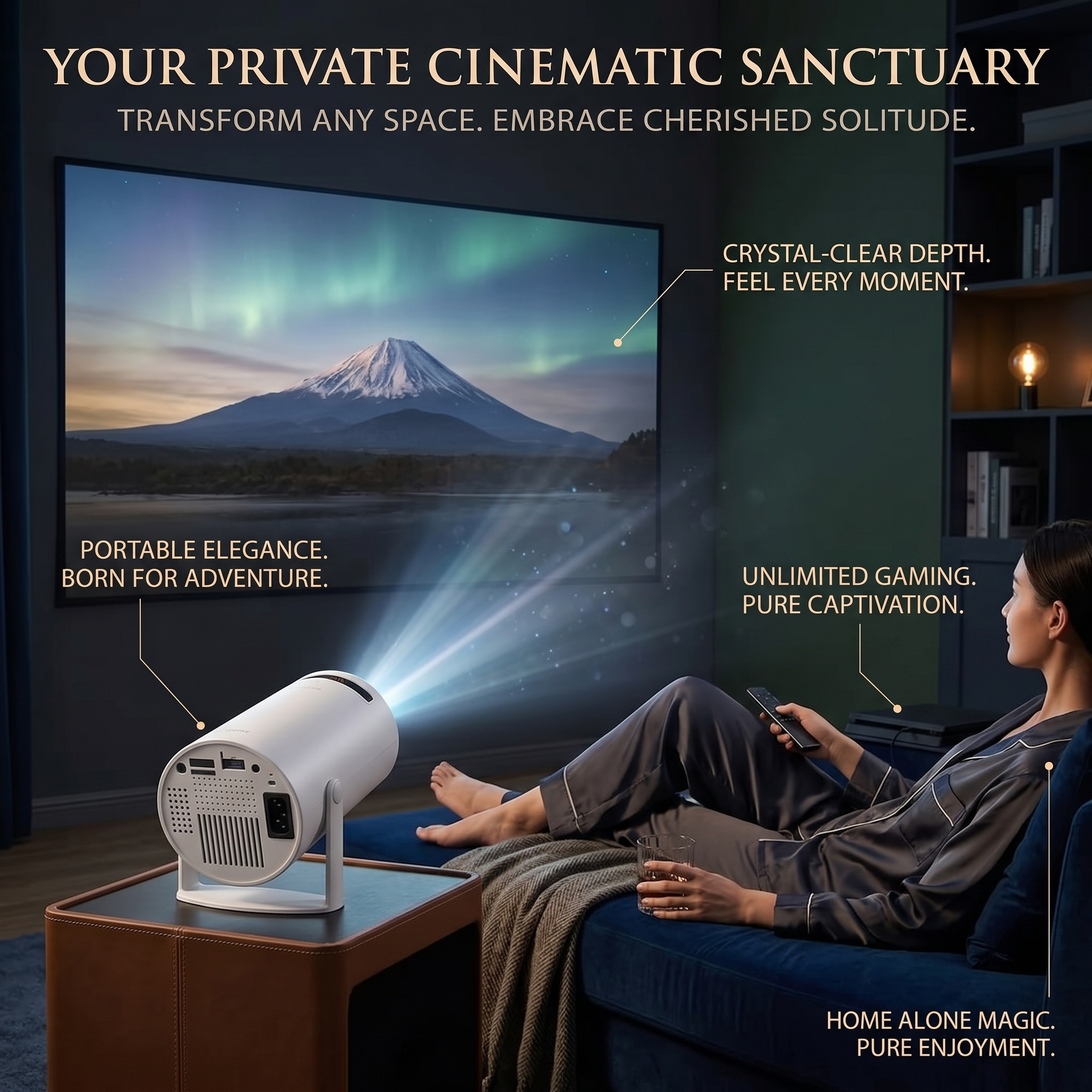 Cozy Cast 1080P Smart Projector | Built-in Android, Auto-Keystone, 130" Display | Home Cinema Projector with Remote
