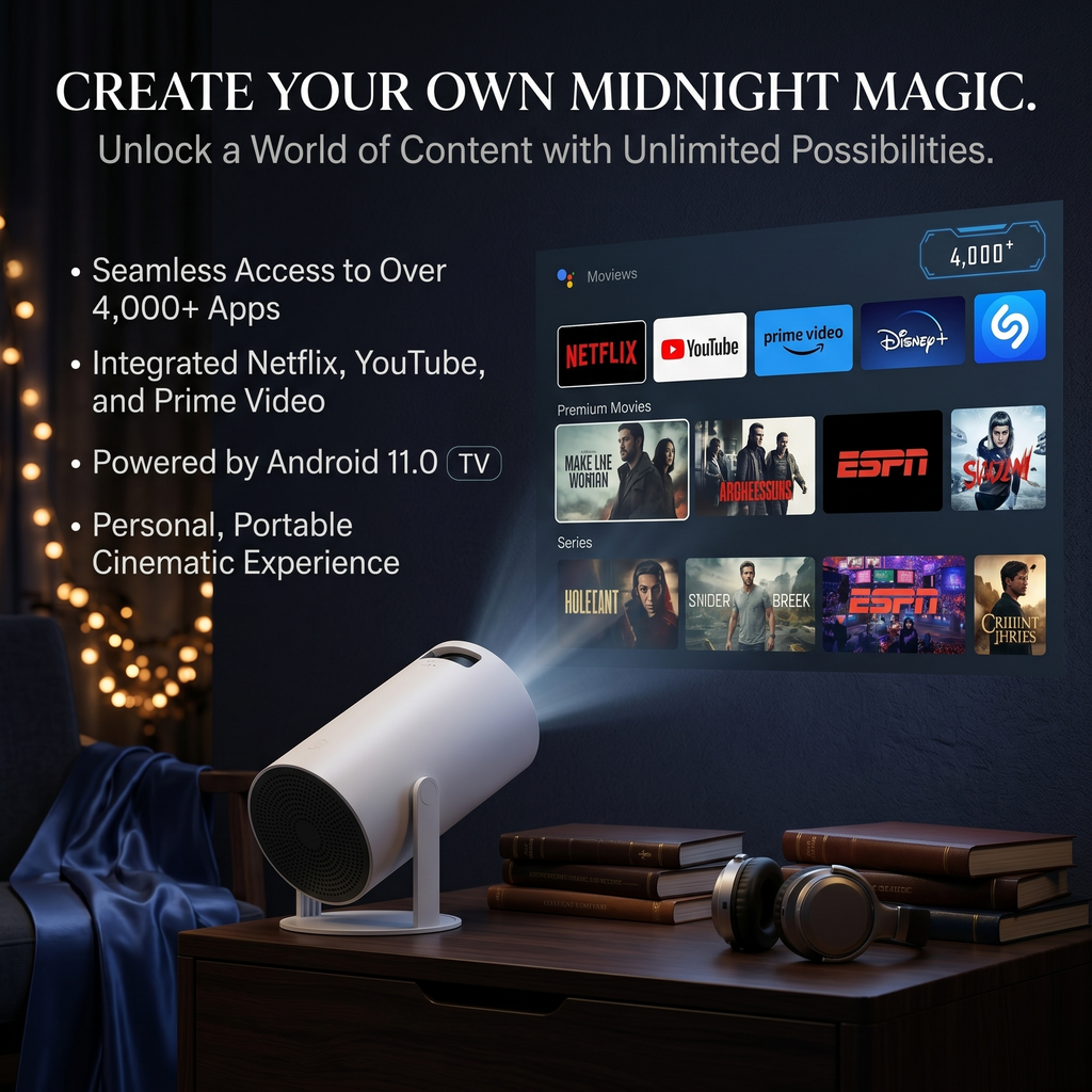 Cozy Cast 1080P Smart Projector | Built-in Android, Auto-Keystone, 130" Display | Home Cinema Projector with Remote
