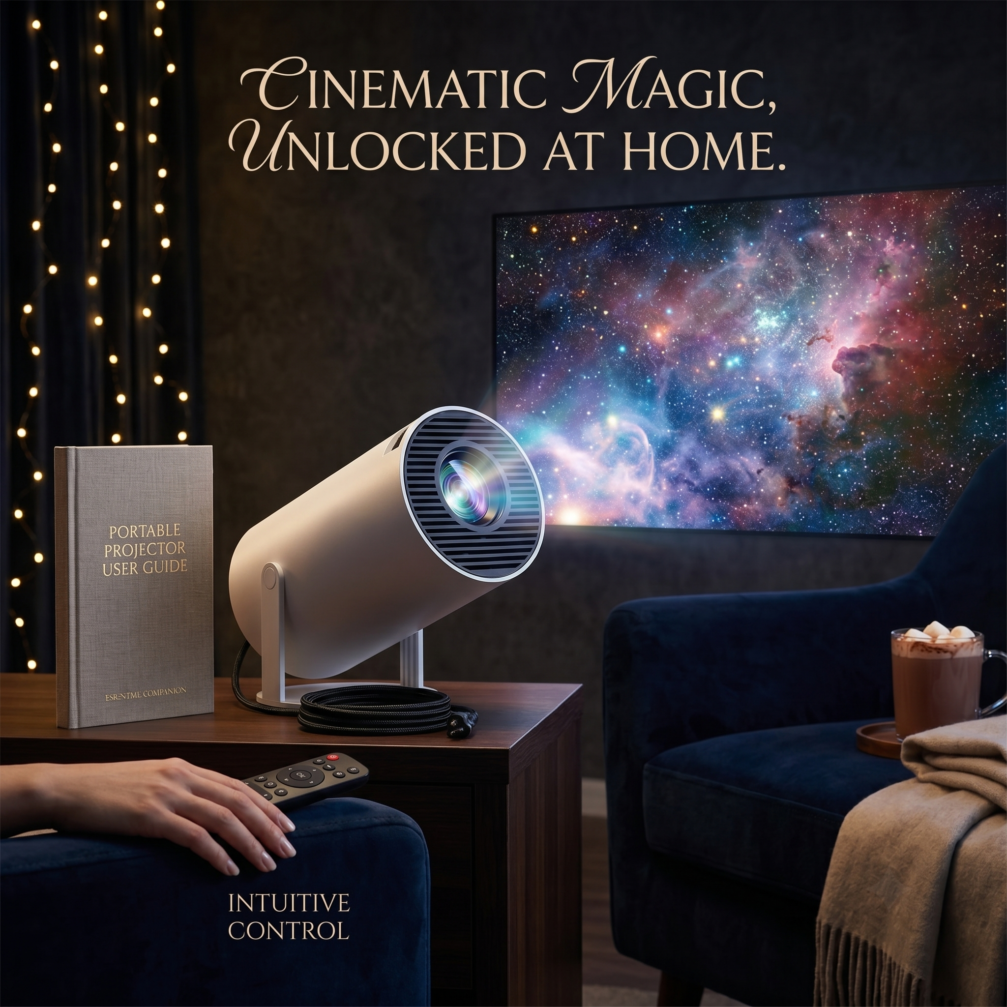 Cozy Cast 1080P Smart Projector | Built-in Android, Auto-Keystone, 130" Display | Home Cinema Projector with Remote