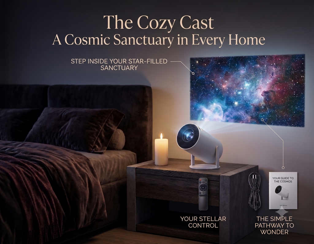 Cozy Cast 1080P Smart Projector | Built-in Android, Auto-Keystone, 130" Display | Home Cinema Projector with Remote